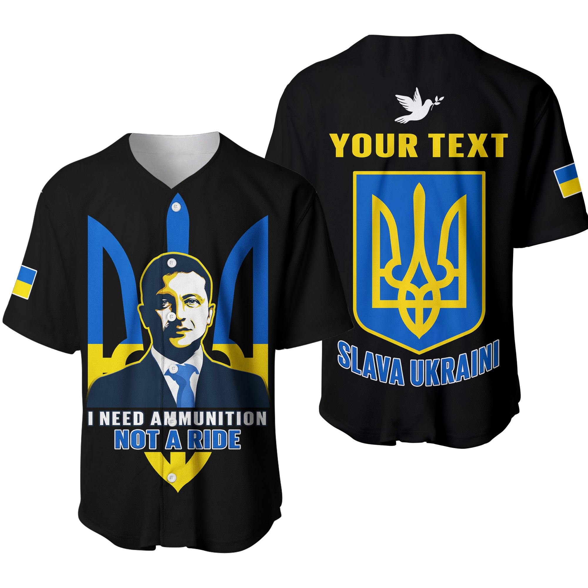 Custom Personalised Ukraine Baseball Jersey Ukraine Gold Trident Slava Ukraini Black Ver.01 - Wonder Print Shop