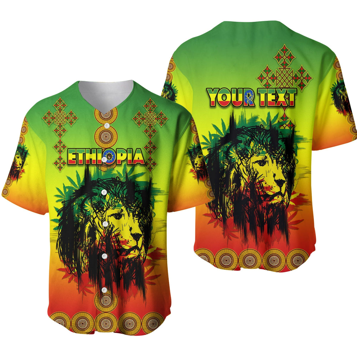(Custom Personalised) Ethiopia Baseball Jersey Cross Mix Lion Colorful Style - Wonder Print Shop