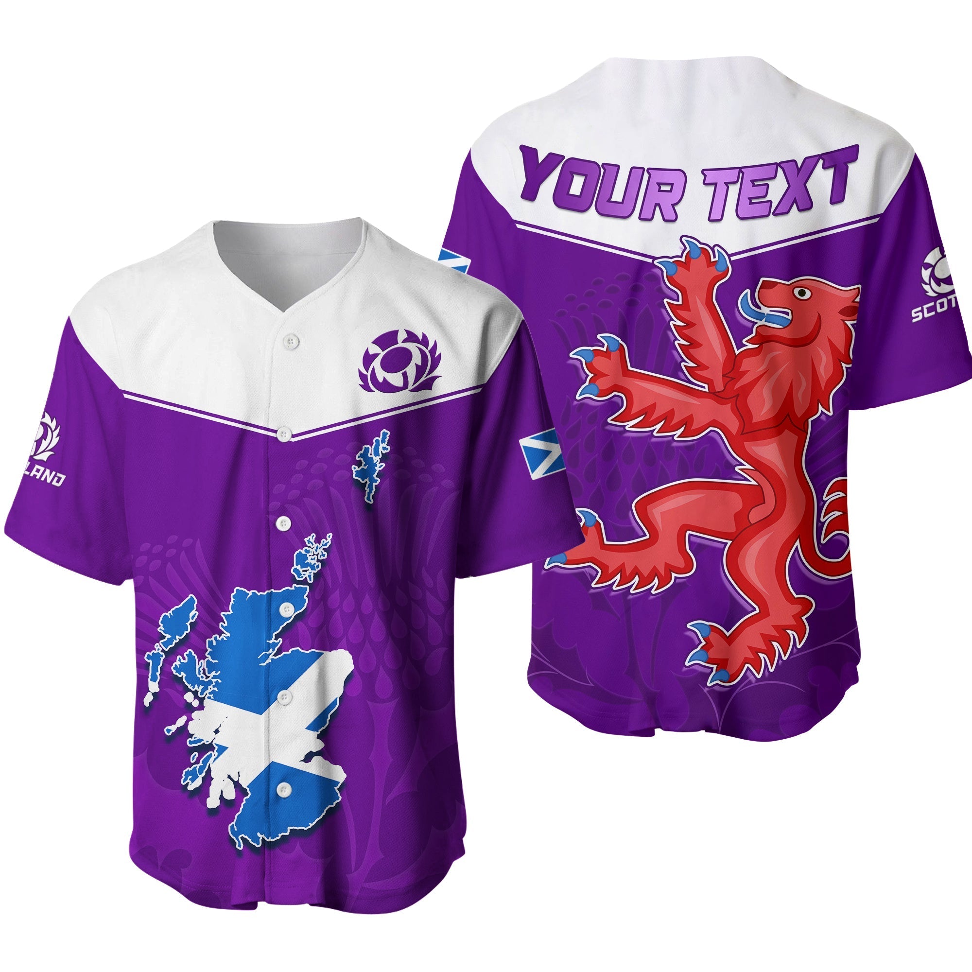 (Custom Personalised) Scottish Rugby Baseball Jersey Map Of Scotland Thistle Purple Version - Wonder Print Shop