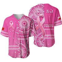 Custom Personalised Tonga Breast Cancer Baseball Jersey Tongan Ngatu Pattern No One Fights Alone - Wonder Print Shop