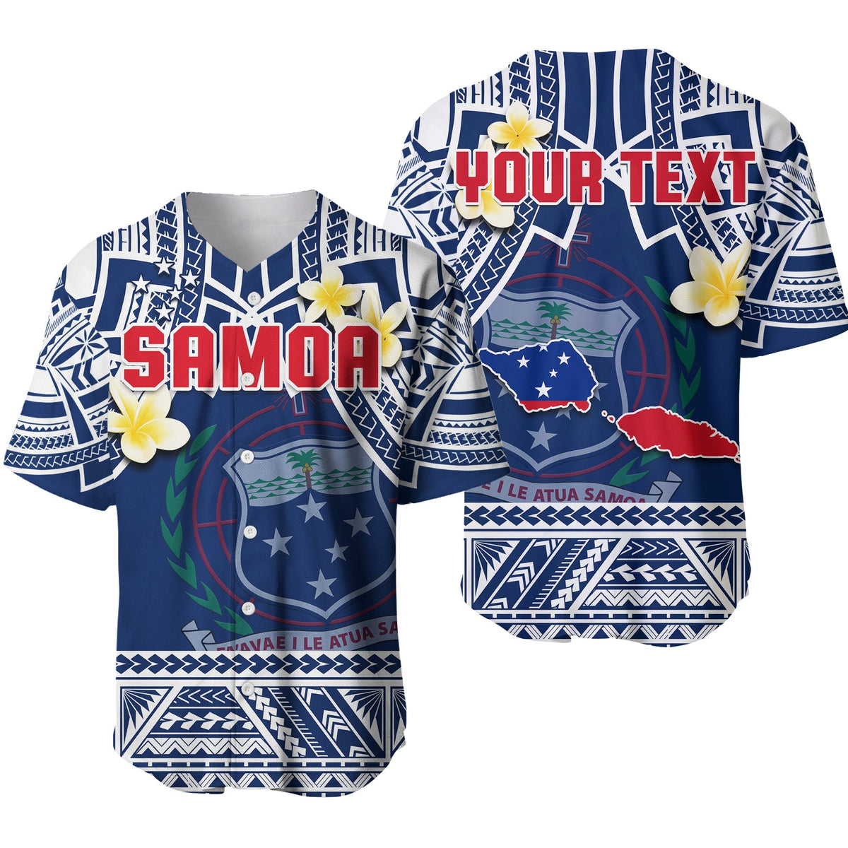 Custom Personalised Samoa Baseball Jersey Samoan Plumeria Flowers Mix Polynesian Pattern - Wonder Print Shop