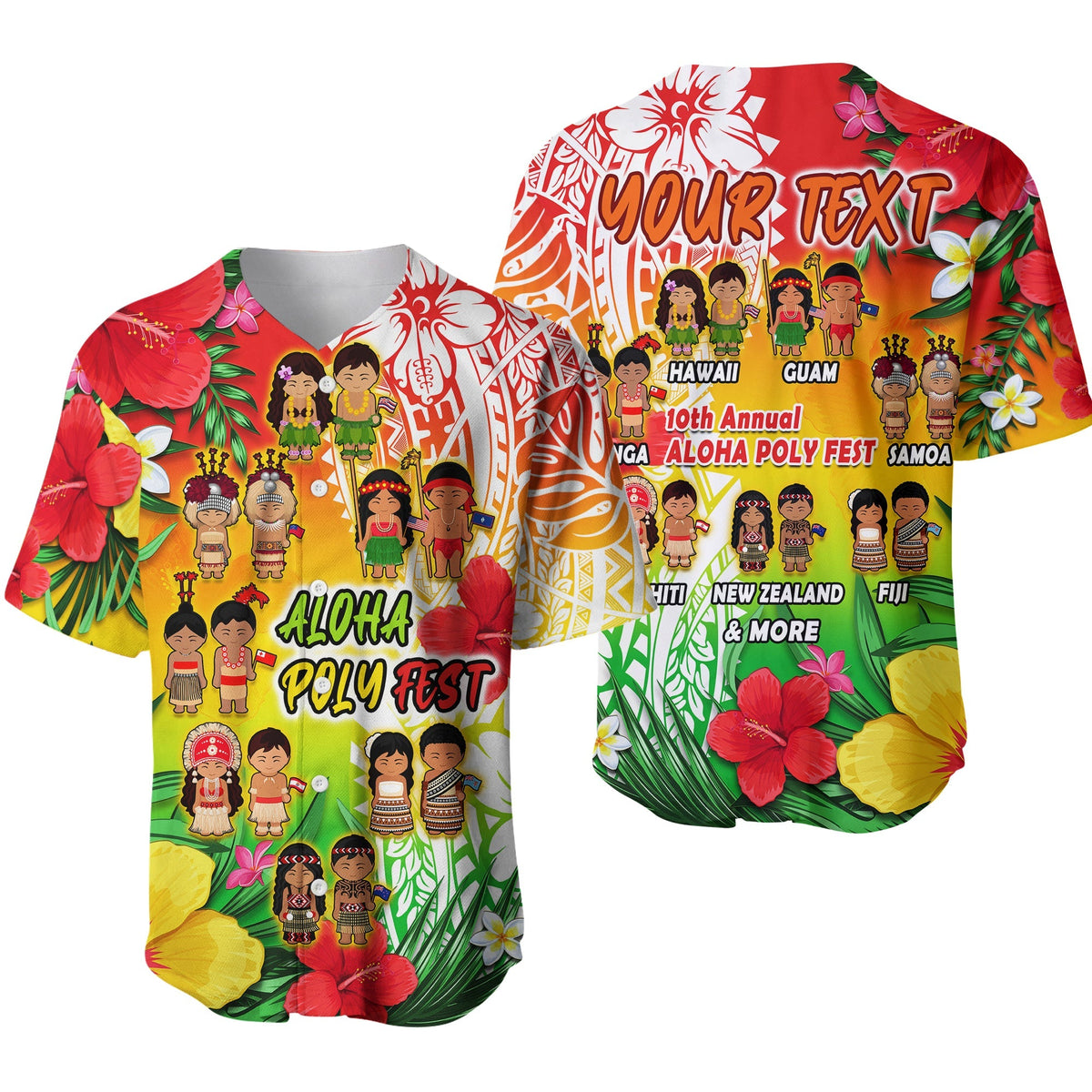Custom Personalised Aloha Poly Fest Baseball Jersey Polynesian Pattern With Tropical Flowers - Wonder Print Shop