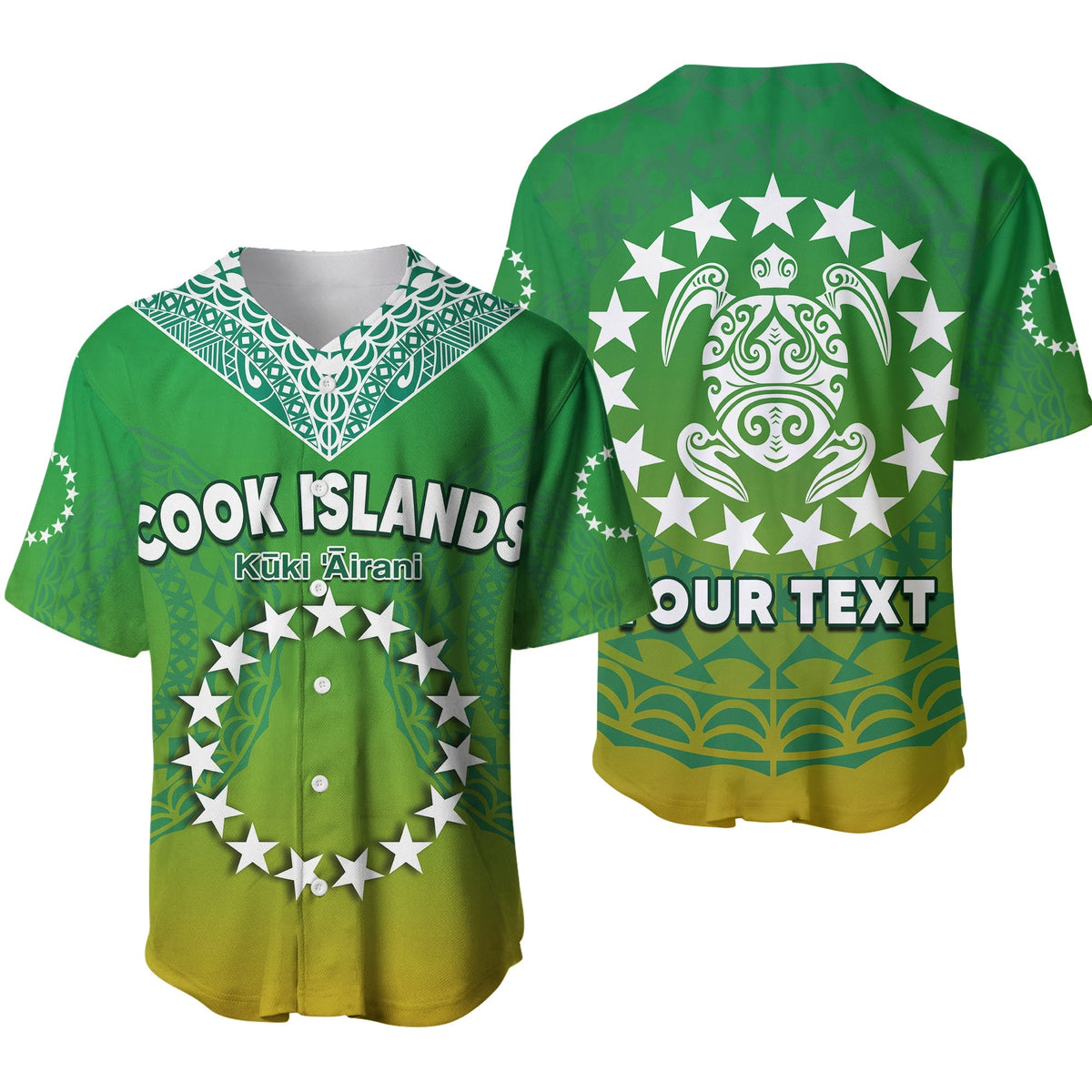 Custom Personalised Cook Islands Baseball Jersey Circle Pattern Mix Sea Turtle Green Version - Wonder Print Shop