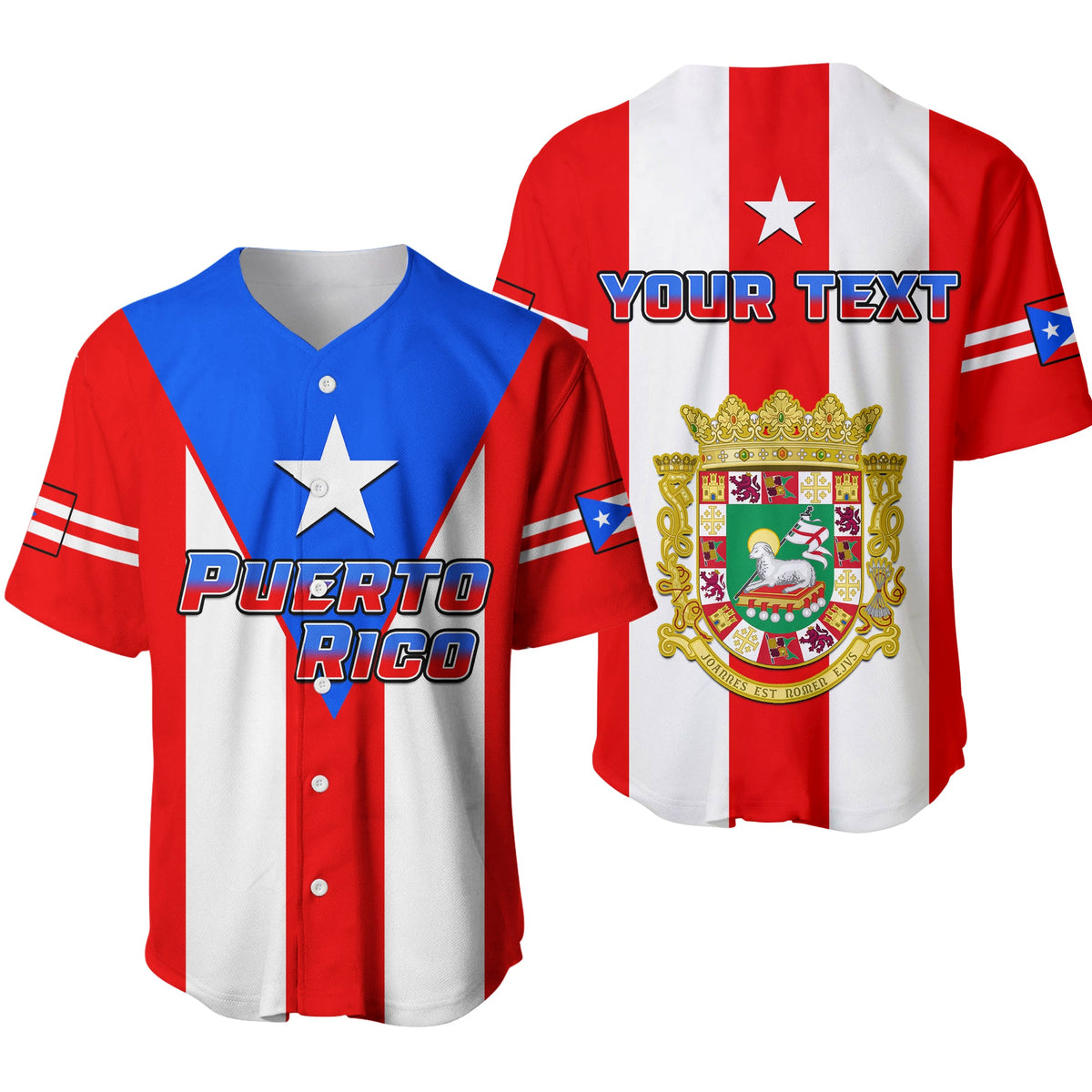 (Custom Personalised) Puerto Rico Baseball Jersey Coat Of Arms Mix Flag Ver.01 - Wonder Print Shop