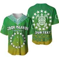 Custom Personalised Cook Islands Baseball Jersey Circle Pattern Mix Sea Turtle Green Version - Wonder Print Shop