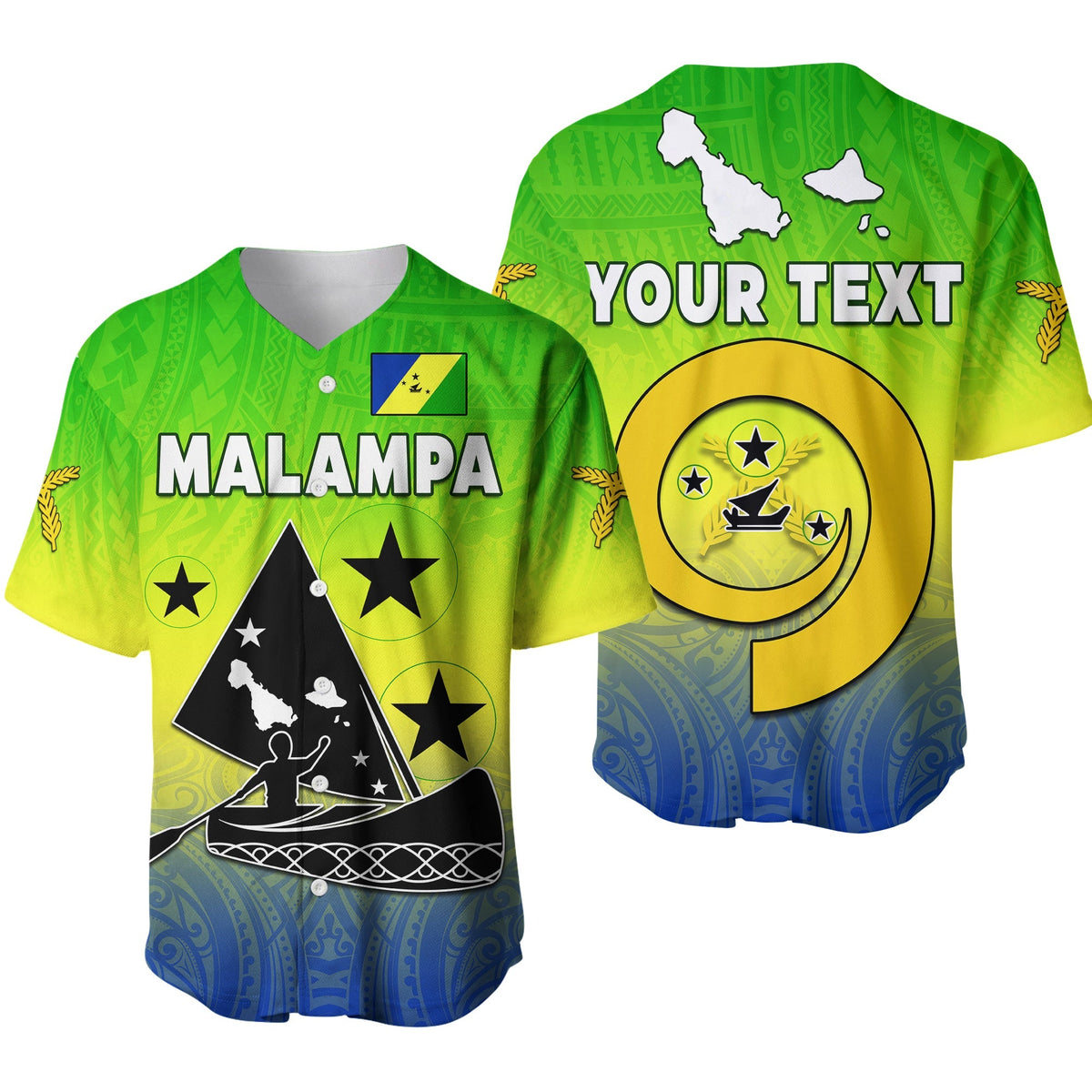 (Custom Personalised) Malampa Province Baseball Jersey Native Canoe Mix Vanuatu Pig Tusk Green Version - Wonder Print Shop
