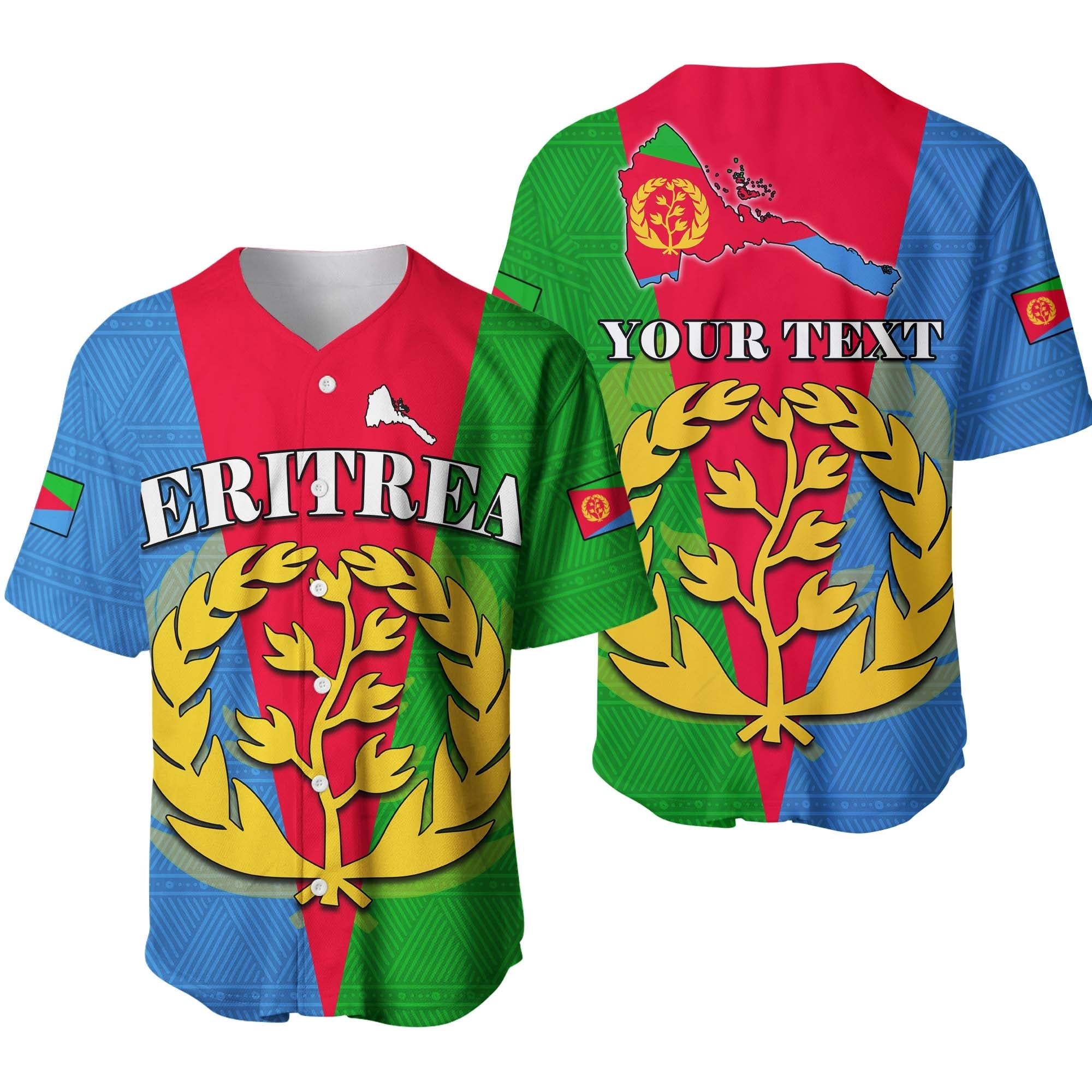 (Custom Personalised) Eritrea Baseball Jersey Eritrean Map Mix African Pattern Simple Style - Wonder Print Shop