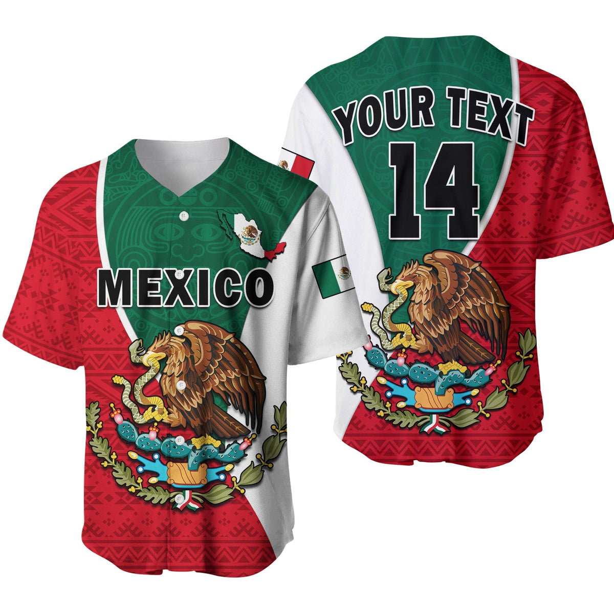 (Custom Text and Number) Mexico Baseball Jersey Mexican Aztec Pattern - Wonder Print Shop