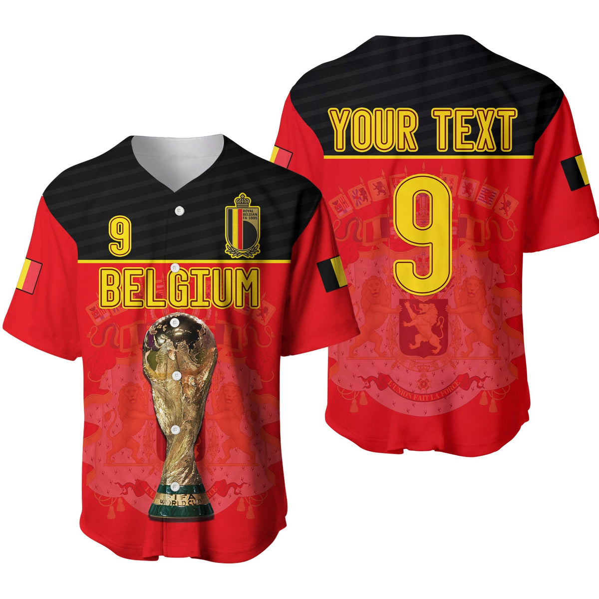 (Custom Text And Number) Belgium Football 2022 Baseball Jersey De Rode Duivels Sporty Style - Wonder Print Shop