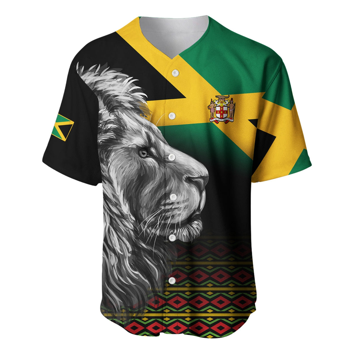 Jamaica Lion Baseball Jersey Jamaican Pattern Version Black LT13 - Wonder Print Shop