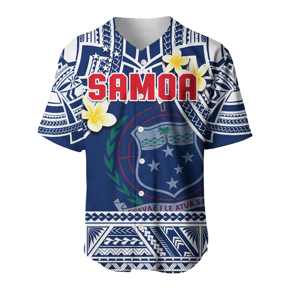 Custom Personalised Samoa Baseball Jersey Samoan Plumeria Flowers Mix Polynesian Pattern - Wonder Print Shop