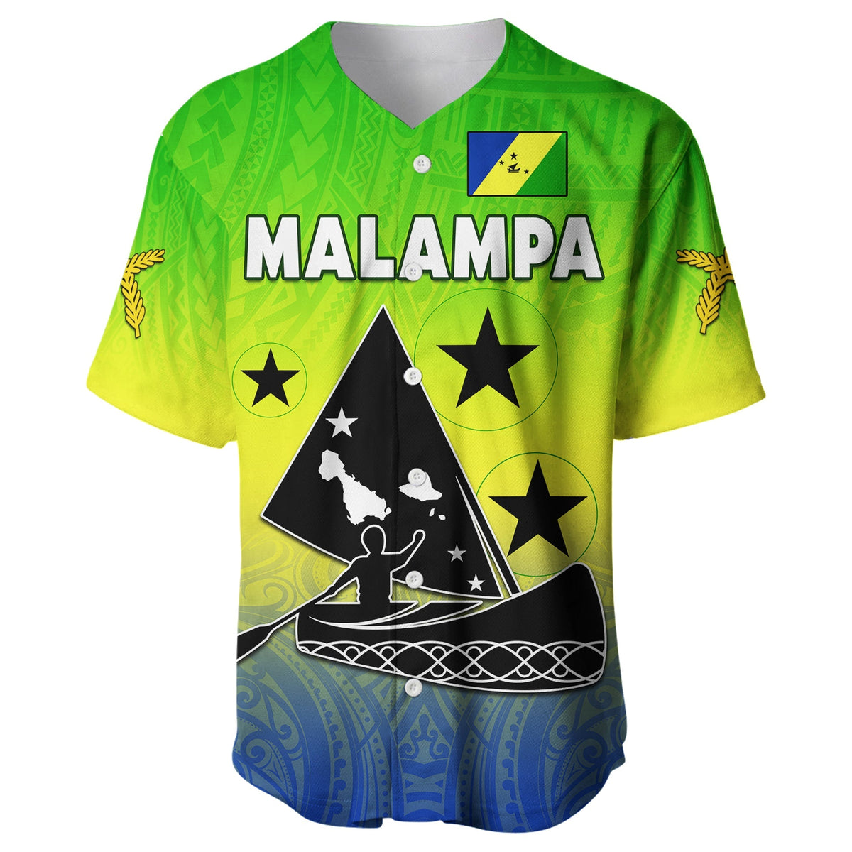 (Custom Personalised) Malampa Province Baseball Jersey Native Canoe Mix Vanuatu Pig Tusk Green Version - Wonder Print Shop