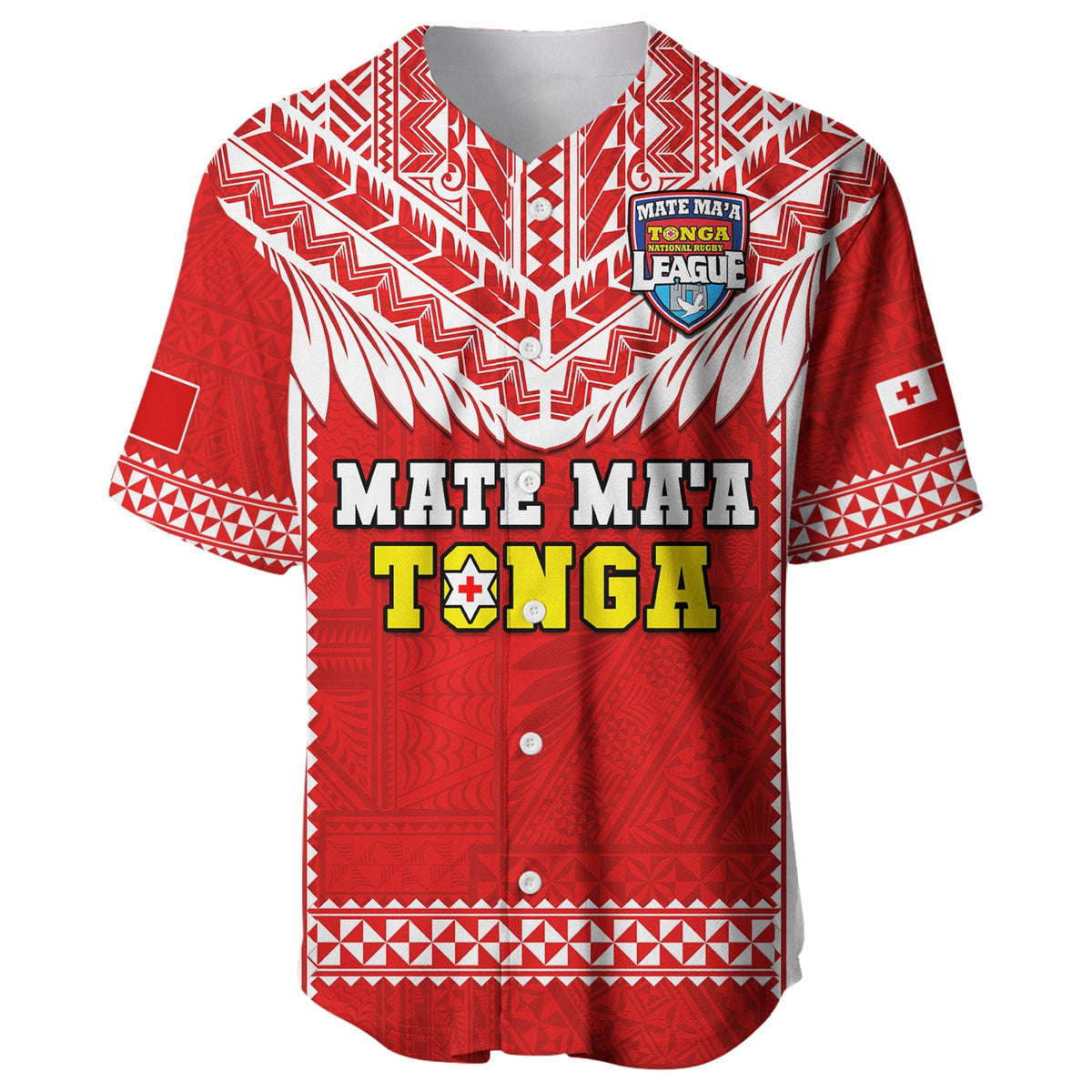 Custom Text And Number Tonga Rugby Baseball Jersey Mate Maa Tonga Pacific Ngatu White - Wonder Print Shop
