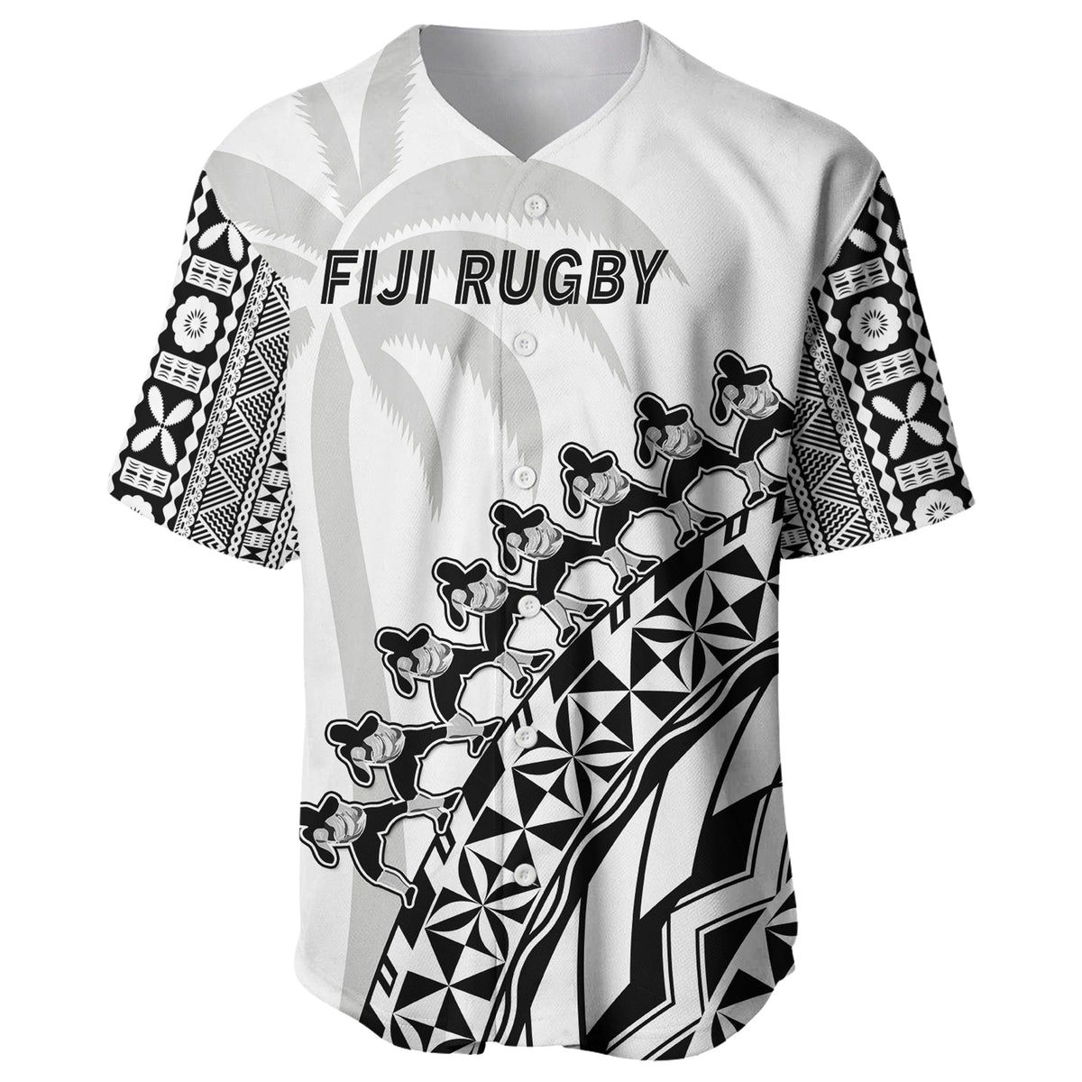 Fiji Rugby Baseball Jersey Fijian Cibi Dance Tapa Pattern White - Wonder Print Shop
