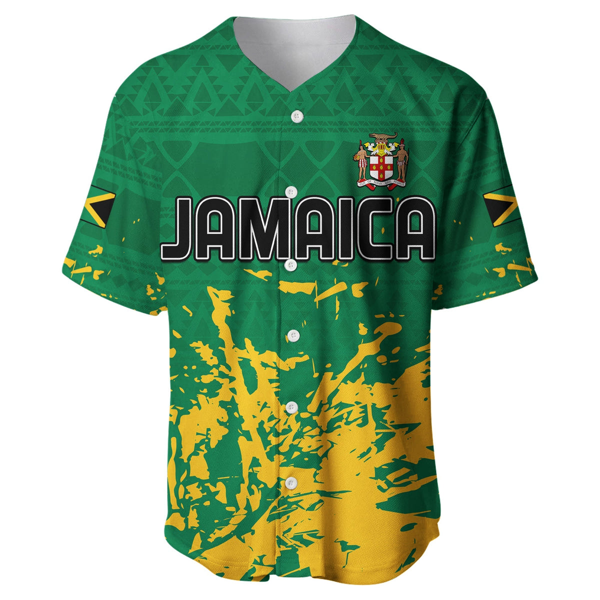 (Custom Text and Number) Jamaica Athletics Baseball Jersey Jamaican Flag With African Pattern Sporty Style - Wonder Print Shop