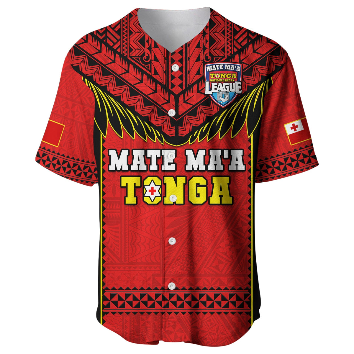 Custom Text And Number Tonga Rugby Baseball Jersey Mate Maa Tonga Pacific Ngatu Black - Wonder Print Shop