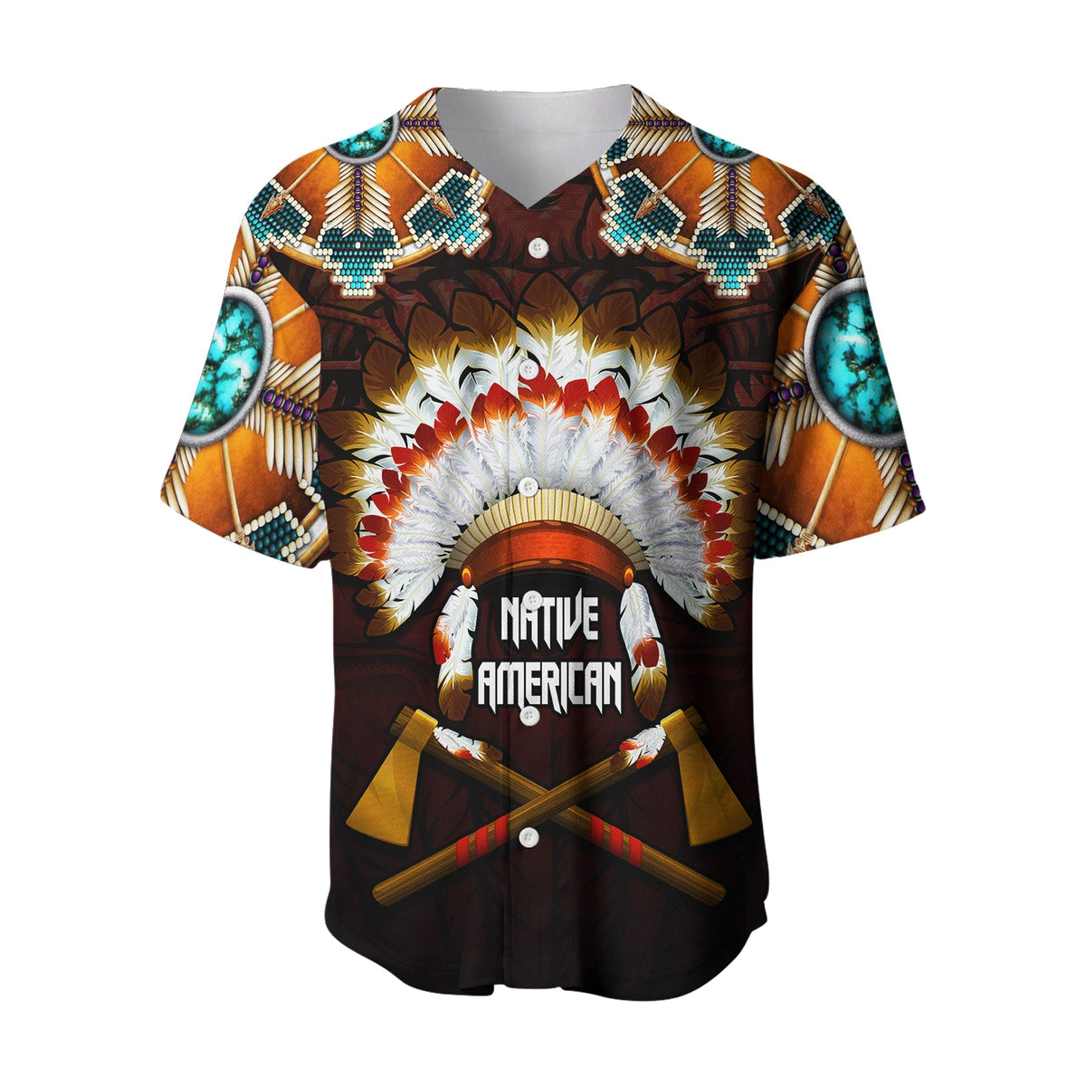 (Custom Personalised) The First Americans Baseball Jersey Indian Headdress With Skull LT13 - Wonder Print Shop