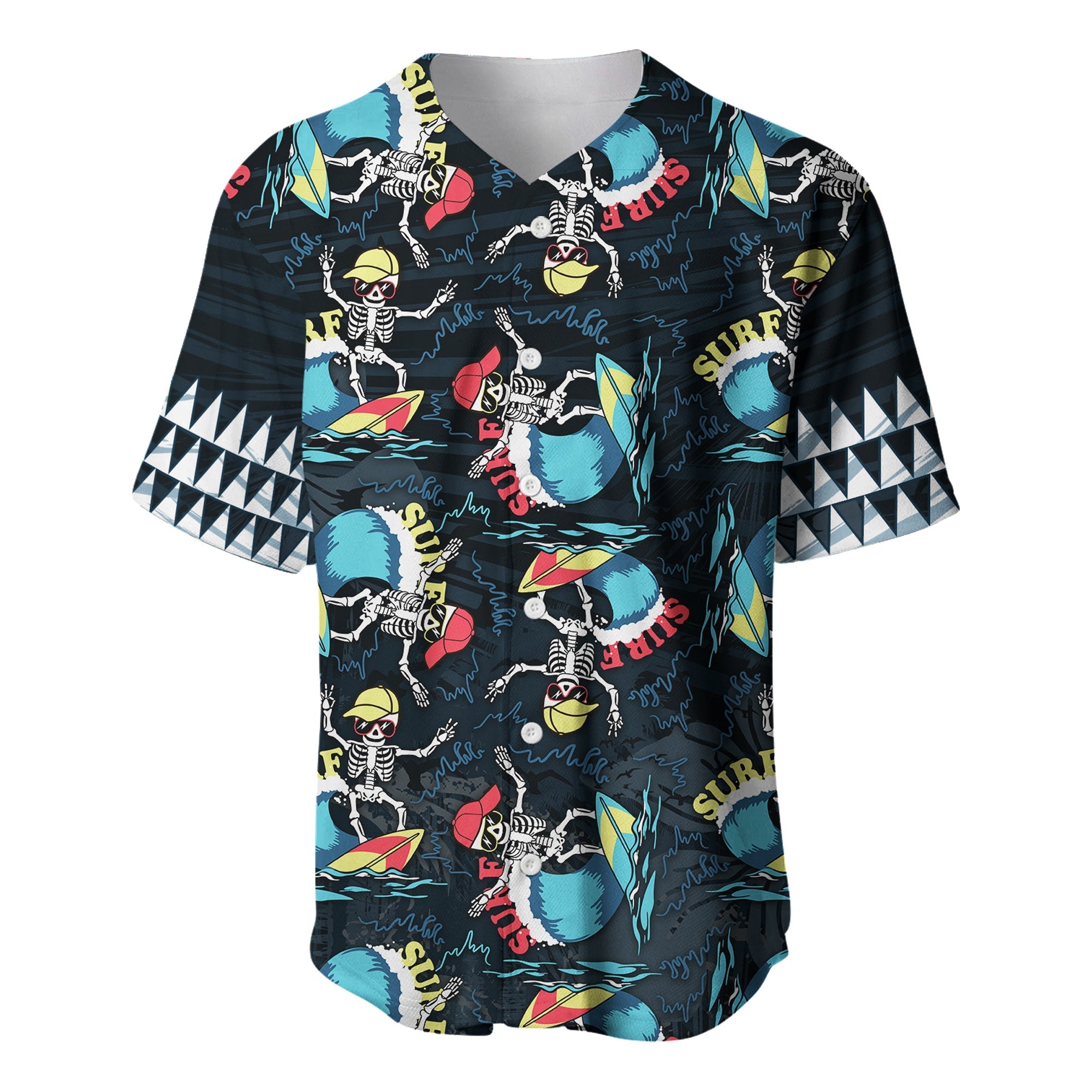 Custom Personalised Hawaii Skeleton Surf Baseball Jersey Halloween Hawaiian Tribal LT13 - Wonder Print Shop