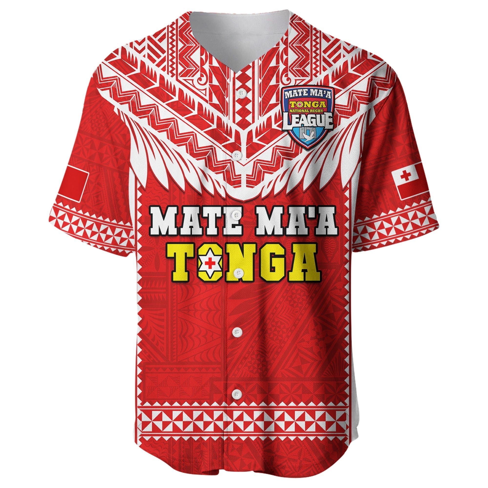Tonga Rugby Baseball Jersey Mate Maa Tonga Pacific Ngatu White - Wonder Print Shop