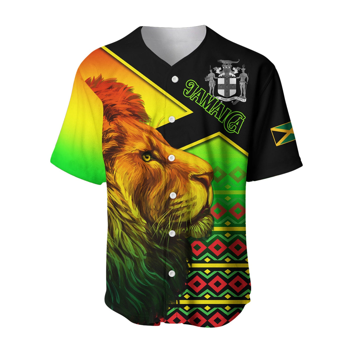 (Custom Personalised) Jamaica Lion Baseball Jersey Jamaican Pattern Version Reggae Colors LT13 - Wonder Print Shop