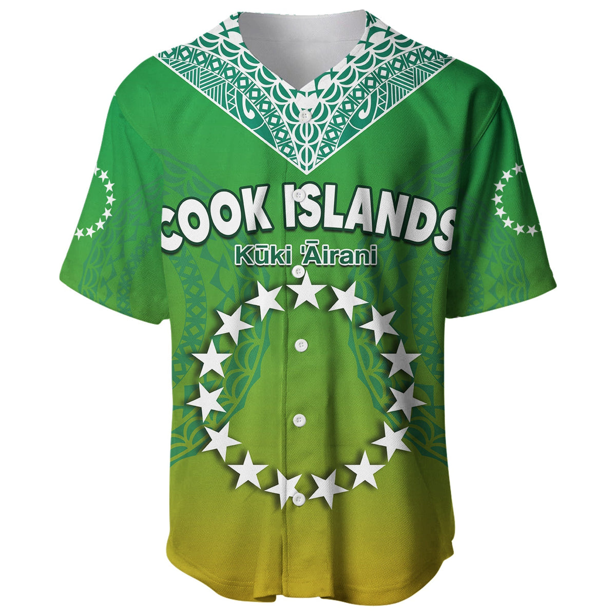 Cook Islands Baseball Jersey Circle Pattern Mix Sea Turtle Green Version - Wonder Print Shop