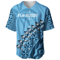 Custom Text And Number Fiji Tapa Rugby Baseball Jersey Fijian Cibi Dance Tapa Pattern Blue - Wonder Print Shop