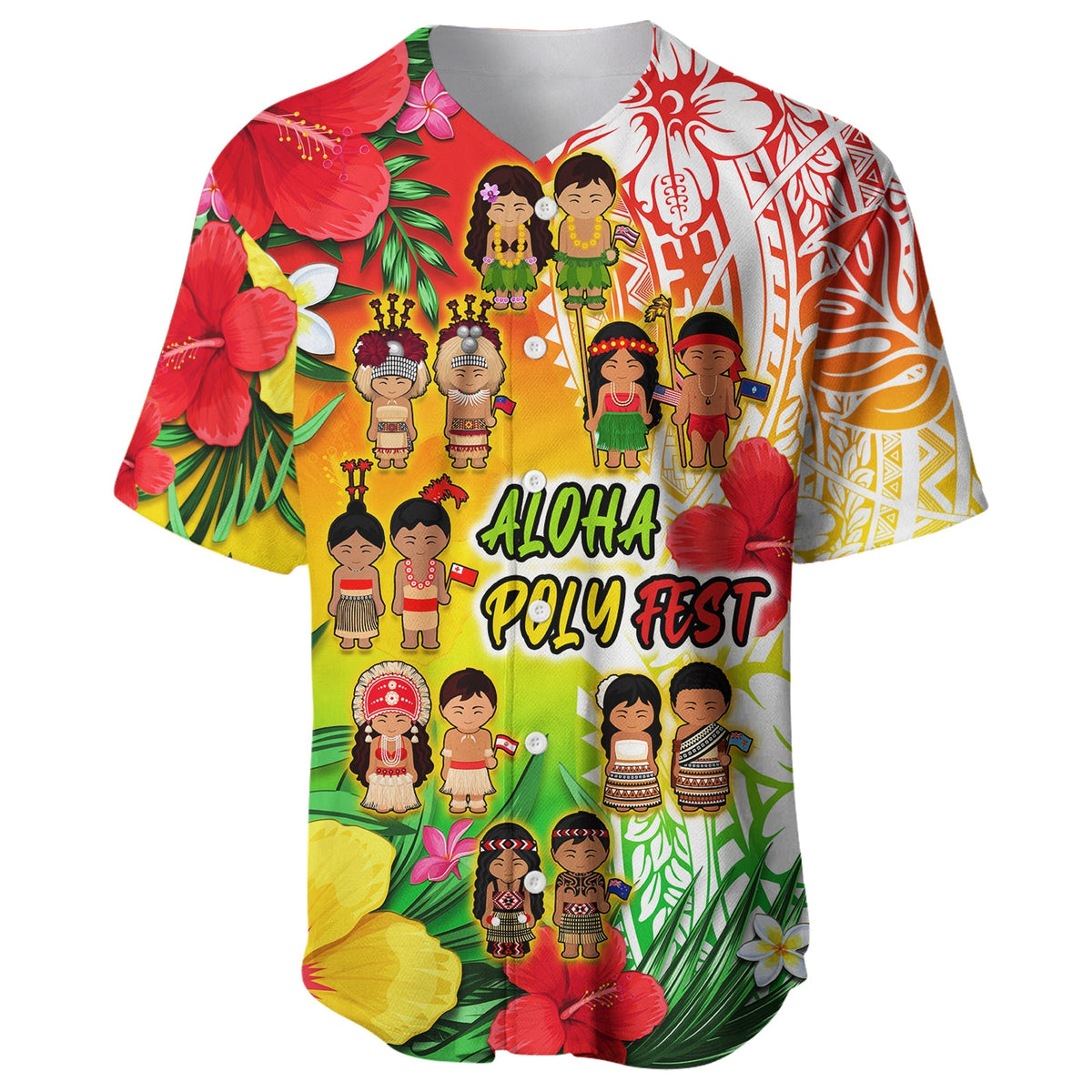 Custom Personalised Aloha Poly Fest Baseball Jersey Polynesian Pattern With Tropical Flowers - Wonder Print Shop