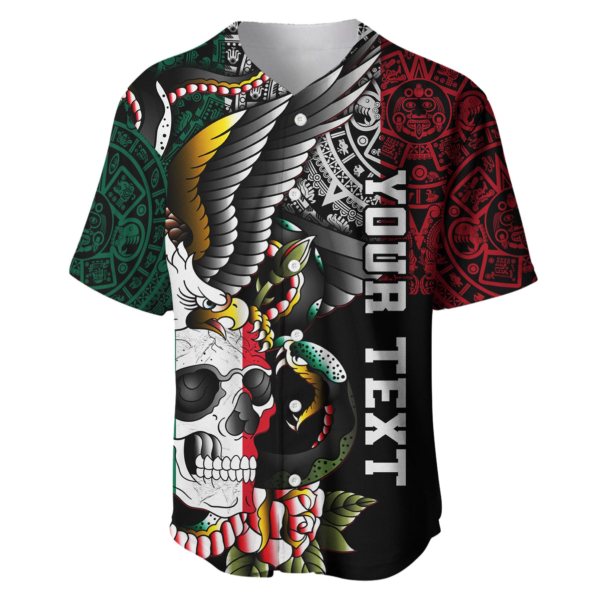 (Custom Personalised) Mexico Baseball Jersey Mexican Skull Eagle With Angry Snake - Wonder Print Shop