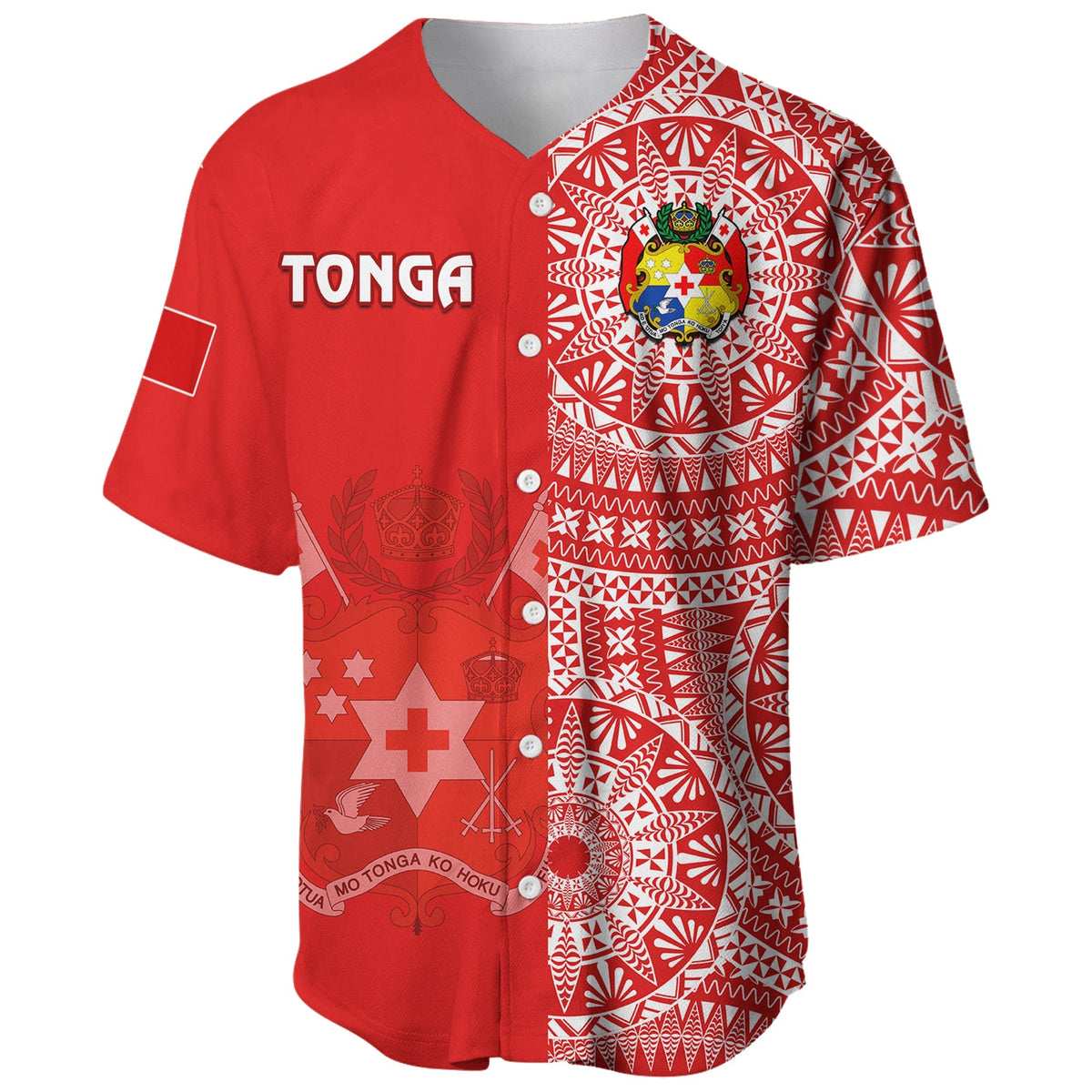 Custom Text And Number Tonga Baseball Jersey Tongan Coat Of Arms Ngatu Pattern - Wonder Print Shop