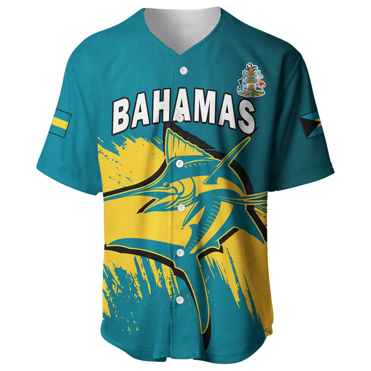 (Custom Personalised) Bahamas Baseball Jersey Blue Marlin With Bahamian Coat Of Arms - Wonder Print Shop
