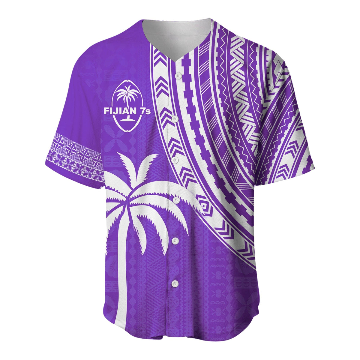 Custom Text and Number Fiji Rugby Sevens Baseball Jersey Fijian 7s Tapa Polynesian Purple LT13 - Wonder Print Shop