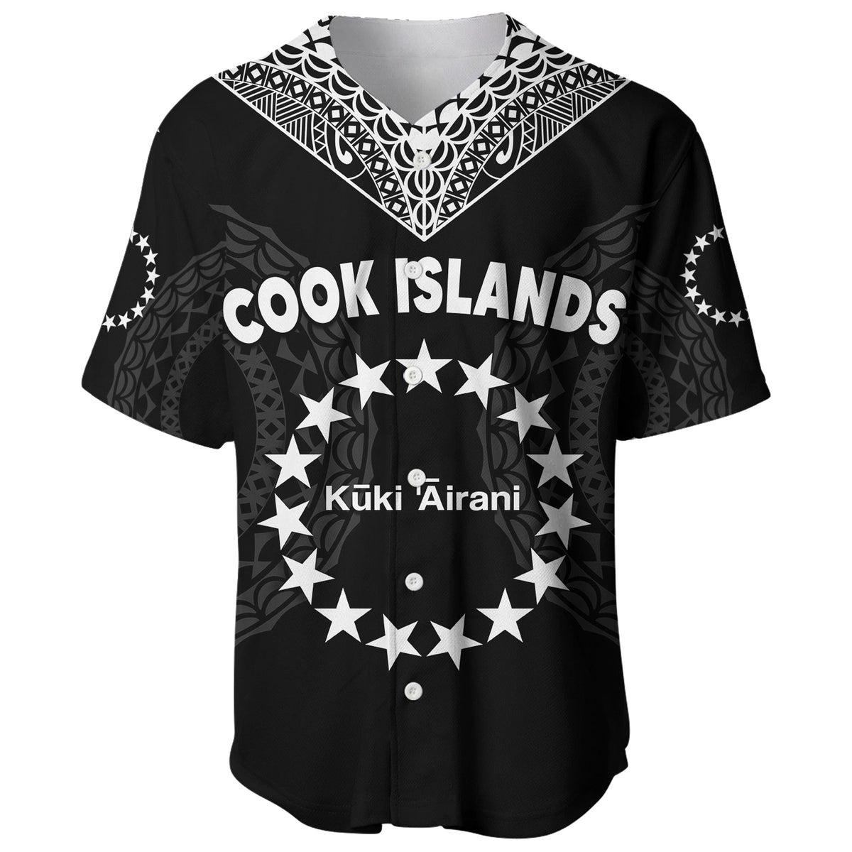 Cook Islands Baseball Jersey Circle Pattern Mix Sea Turtle Black Version - Wonder Print Shop
