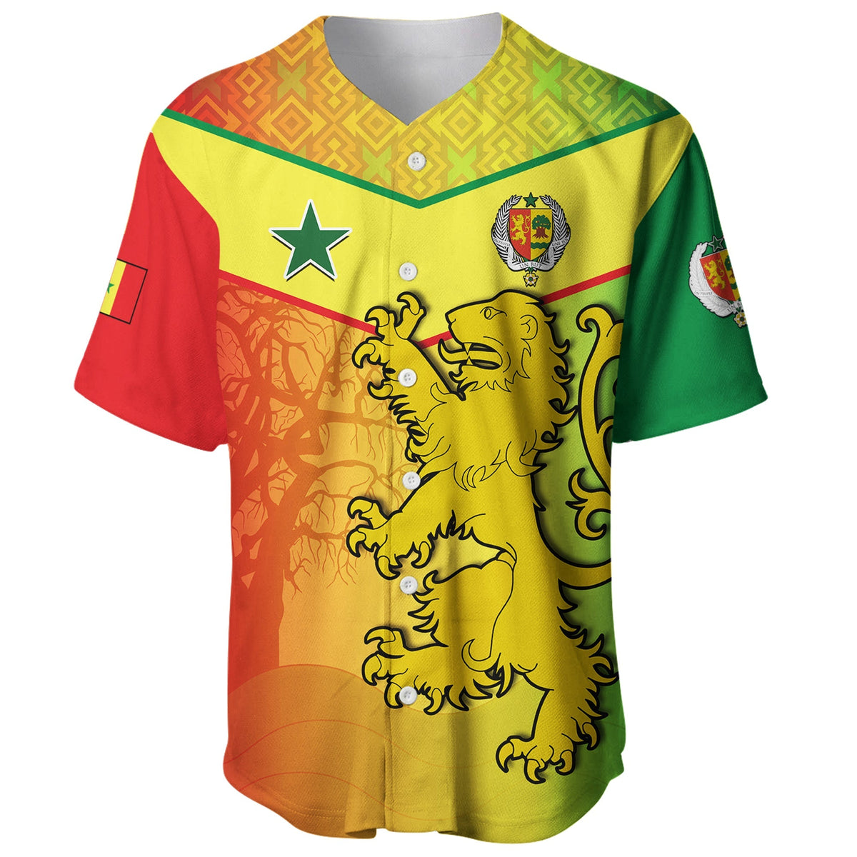 (Custom Personalised) Senegal Baseball Jersey Lion With Senegal Map Reggae Style - Wonder Print Shop
