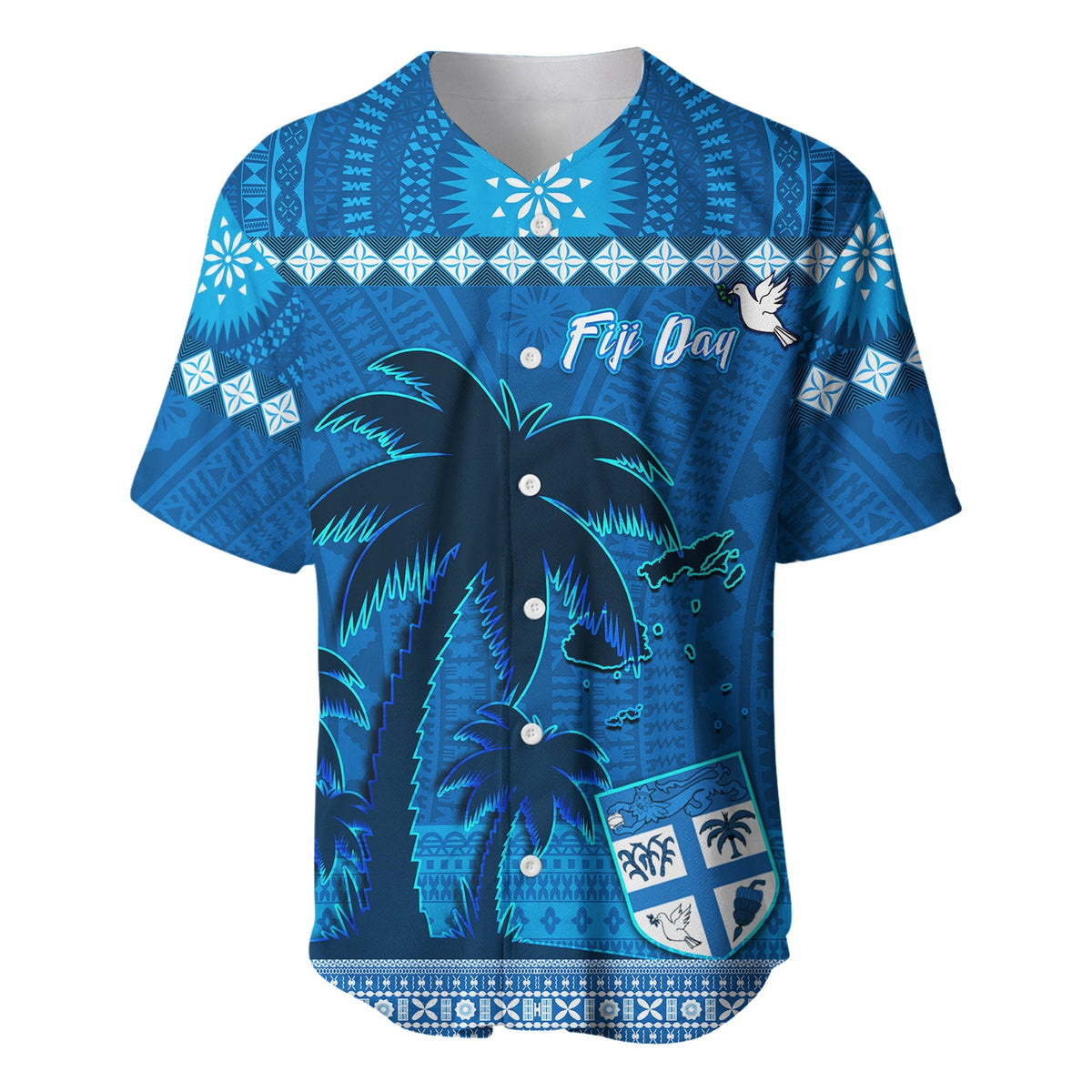 Custom Personalised Bula Fiji Day Baseball Jersey Fijian Tapa with Palm Tree 52nd Anniversary LT13 - Wonder Print Shop