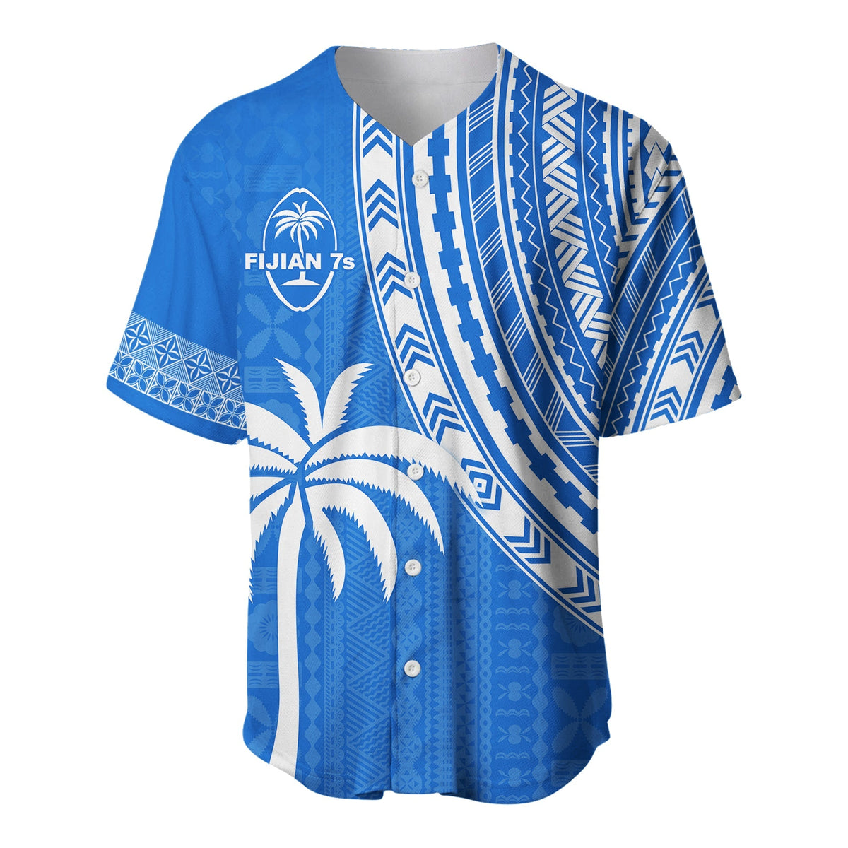 Custom Text and Number Fiji Rugby Sevens Baseball Jersey Fijian 7s Tapa Polynesian Blue Ver.01 LT13 - Wonder Print Shop