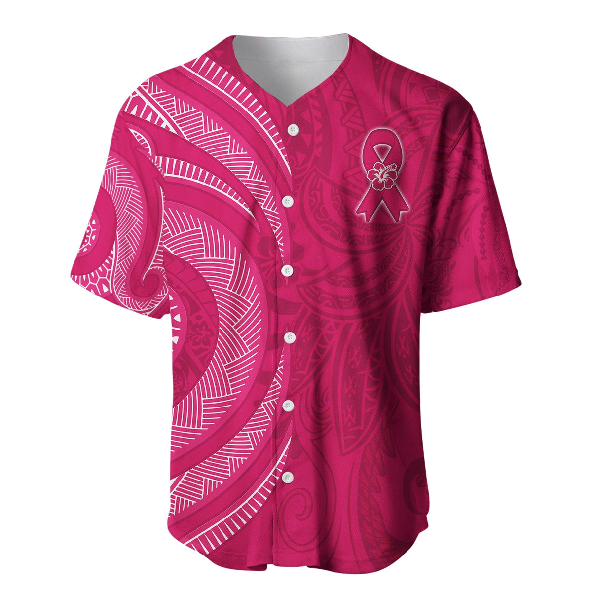 Breast Cancer Awareness Baseball Jersey Hibiscus Polynesian No One Fights Alone LT13 - Wonder Print Shop