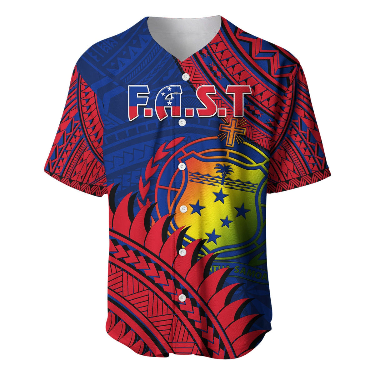 Custom Personalised F.A.S.T Samoa Baseball Jersey Samoan Coat Of Arms Polynesian Pattern - Wonder Print Shop