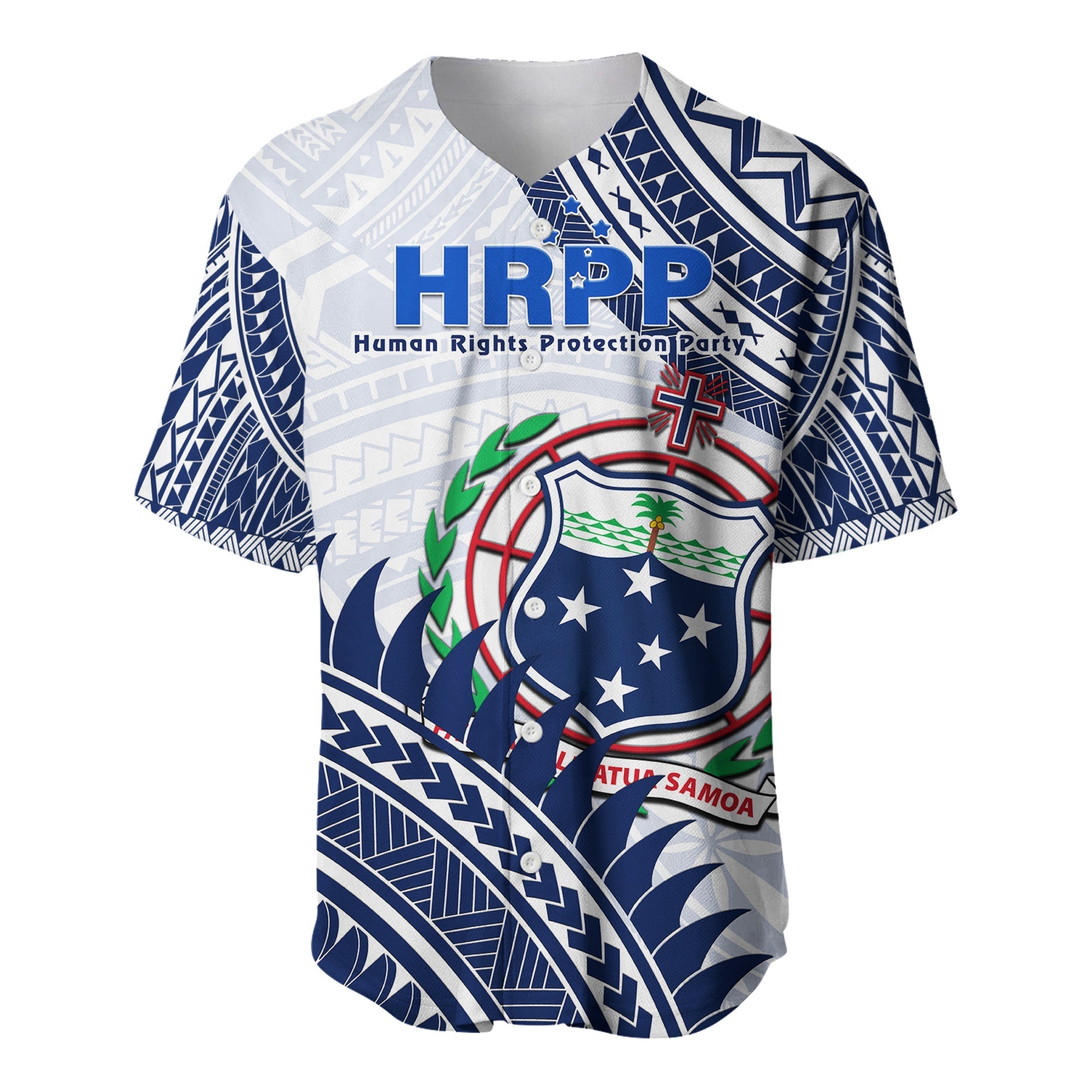 HRPP Samoa Baseball Jersey Samoan Coat Of Arms Polynesian Pattern - Wonder Print Shop
