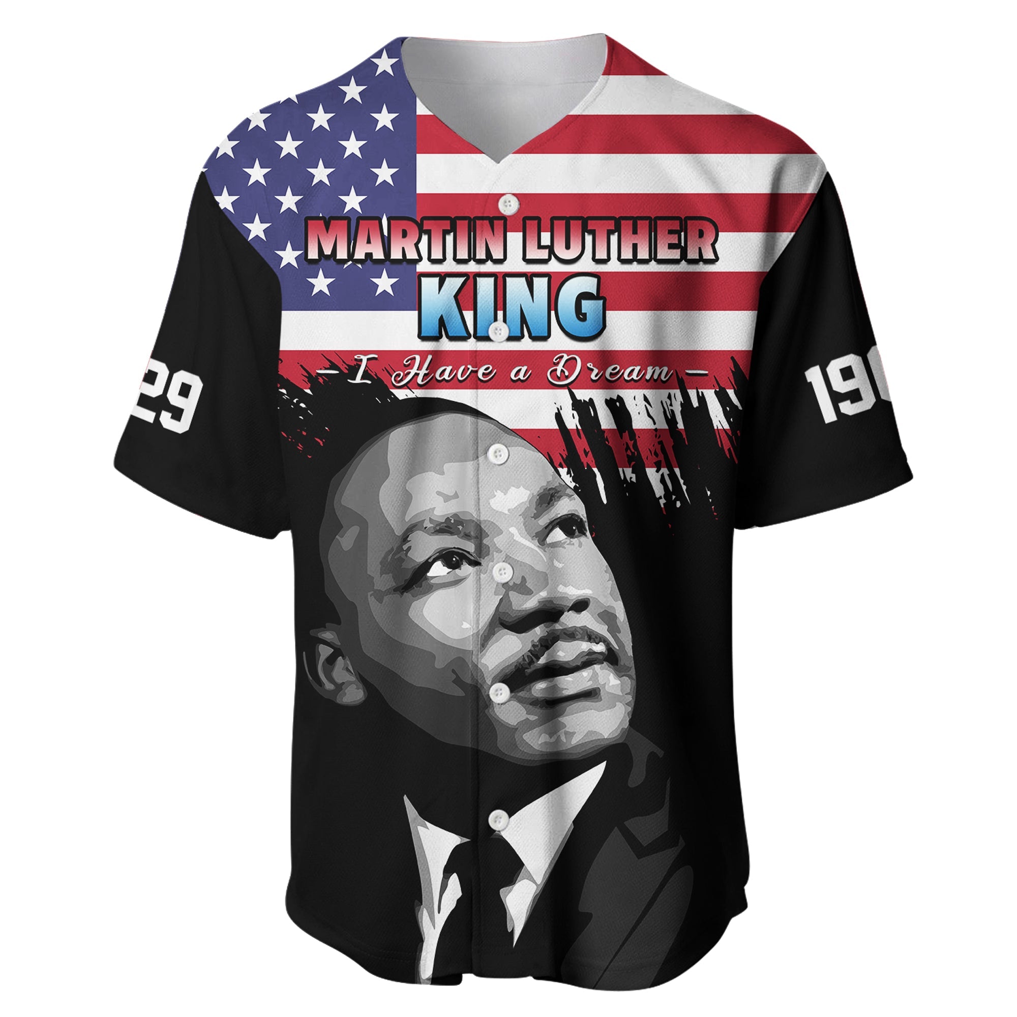 United States Baseball Jersey United States Happy MLK Day Flag Grunge Style Ver.01 - Wonder Print Shop