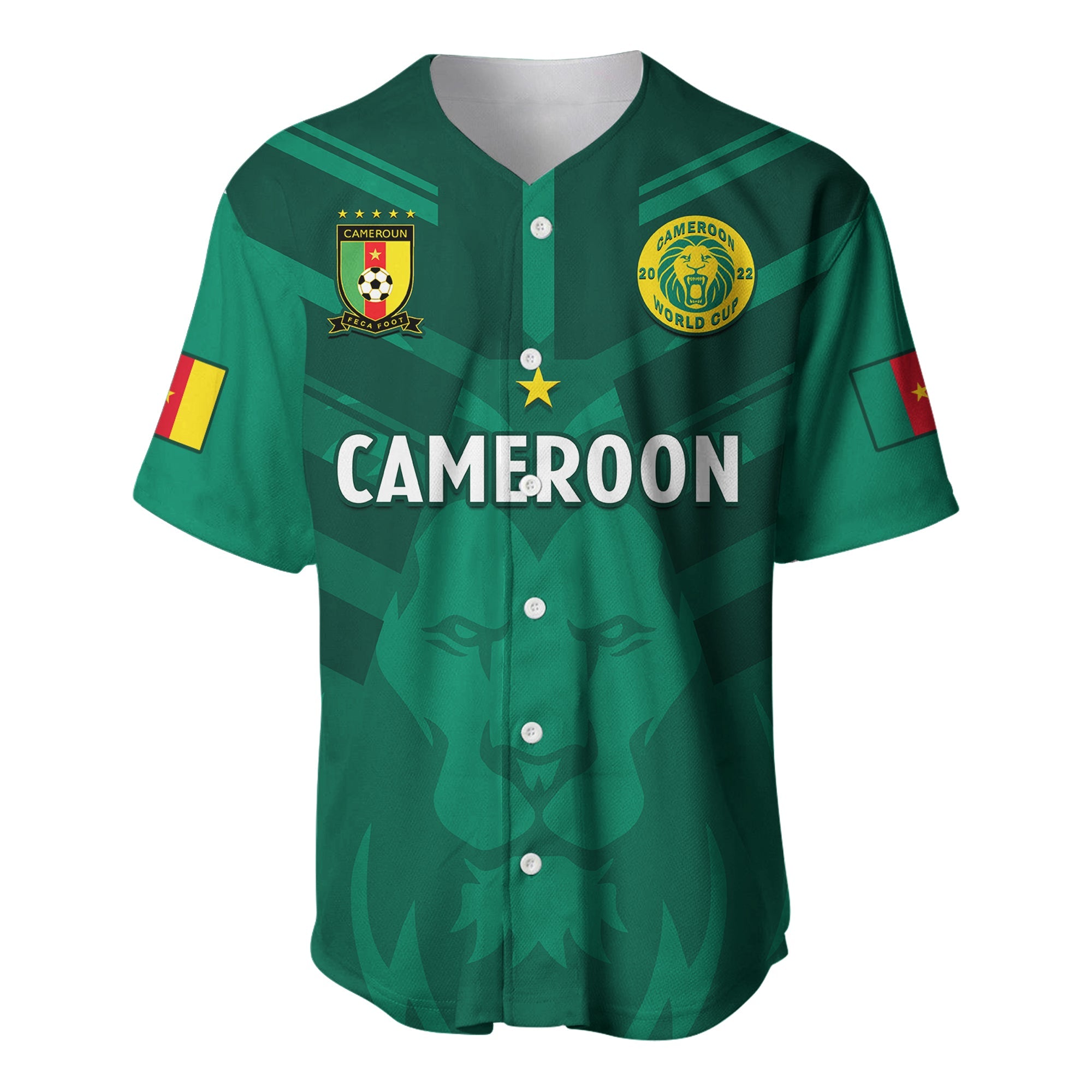Cameroon Football Baseball Jersey Les Lions Indomptables Green World Cup 2022 - Wonder Print Shop