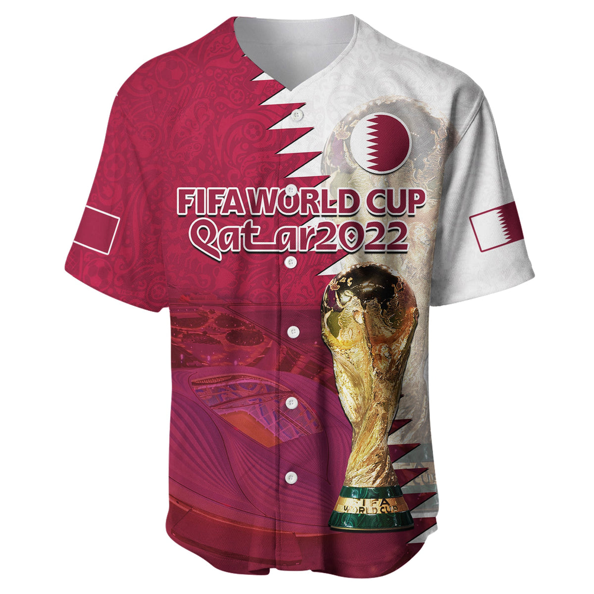 (Custom Text And Number) Qatar Football Baseball Jersey Champions Qatari Al Janoub Stadium WC 2022 - Wonder Print Shop