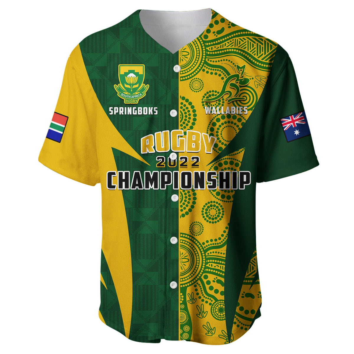 (Custom Personalised) Australia Rugby and South Africa Rugby Baseball Jersey Wallabies Mix Springboks Sporty - Wonder Print Shop