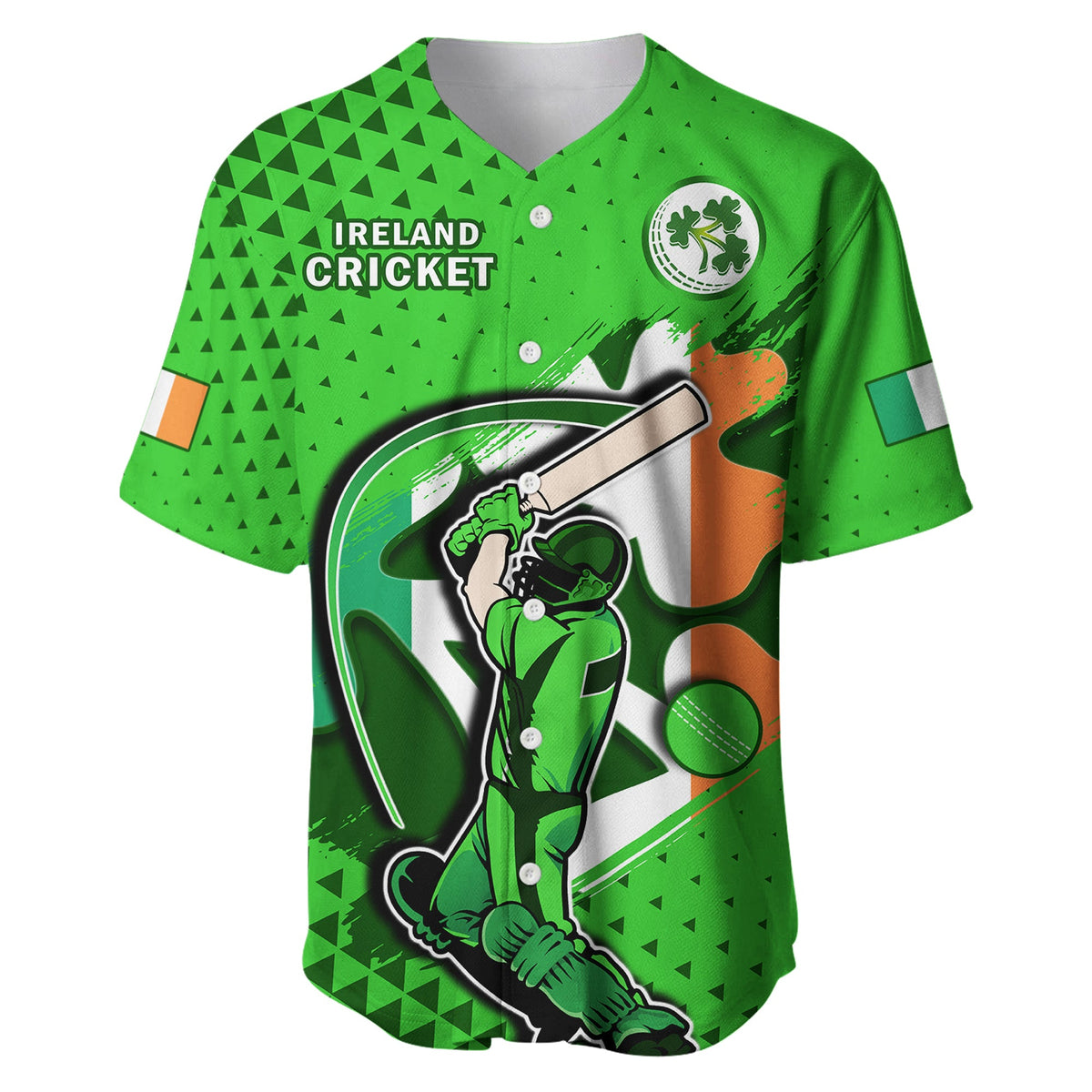 Ireland Cricket Baseball Jersey Irish Flag Shamrock Sporty Style - Wonder Print Shop