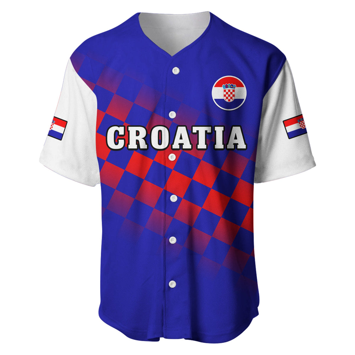 (Custom Text And Number) Croatia Football Baseball Jersey Hrvatska Checkerboard Blue Version - Wonder Print Shop