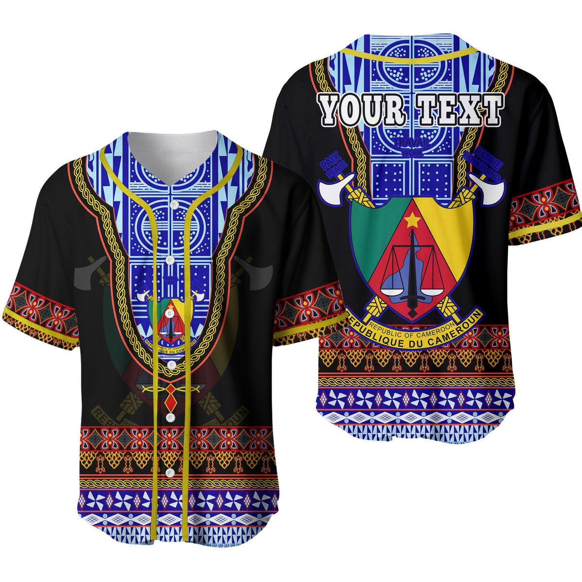 (Custom Personalised) Cameroon Baseball Jersey Atoghu Pattern Black Style Ver.02 - Wonder Print Shop