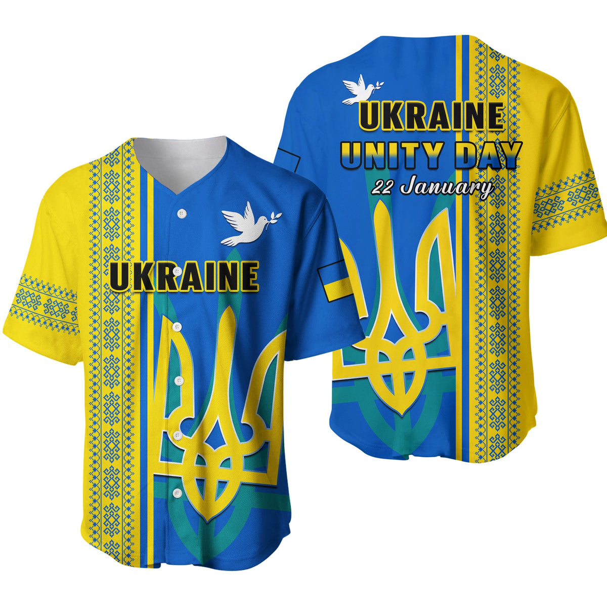 Ukraine Unity Day Baseball Jersey Folk Ukrainian Coat Of Arms Ver.01 - Wonder Print Shop
