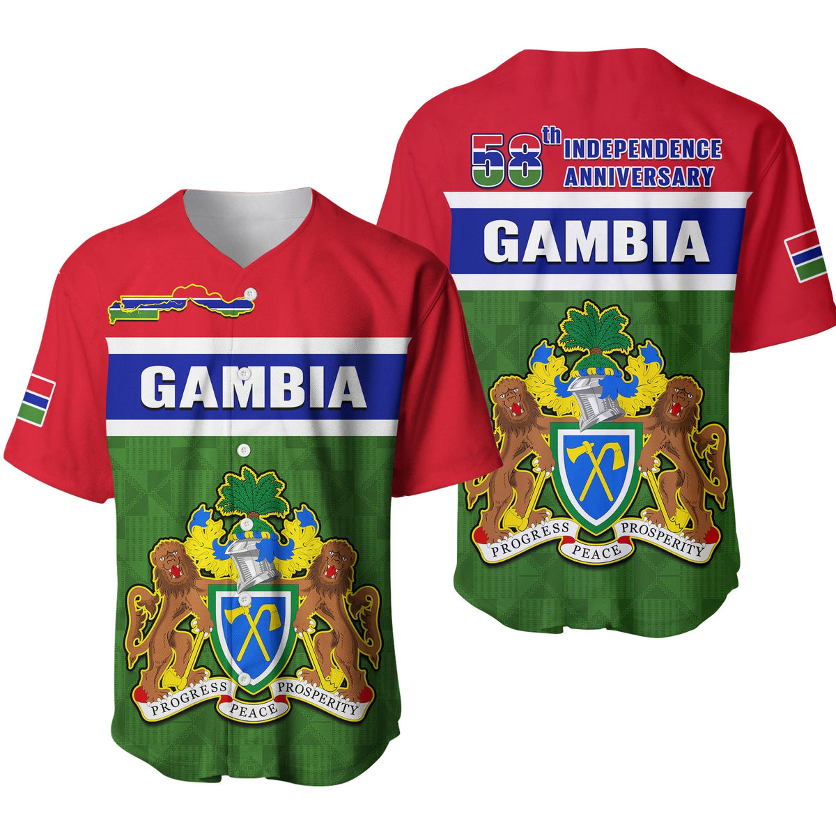 Gambia Baseball Jersey Happy 58th Independence Anniversary Flag Style Ver.01 - Wonder Print Shop