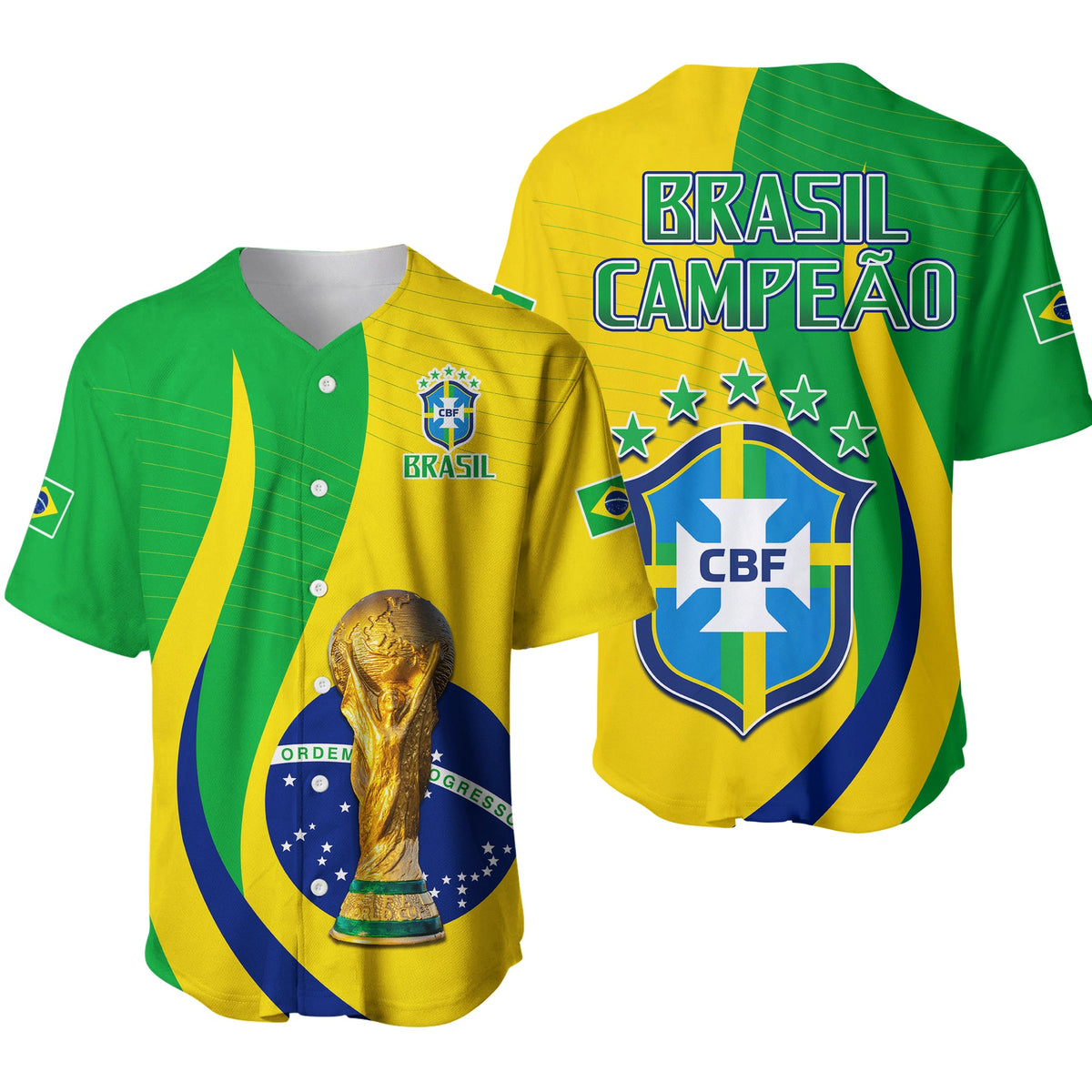 Brazil Football Champions Baseball Jersey Selecao Style Vibe LT13 - Wonder Print Shop