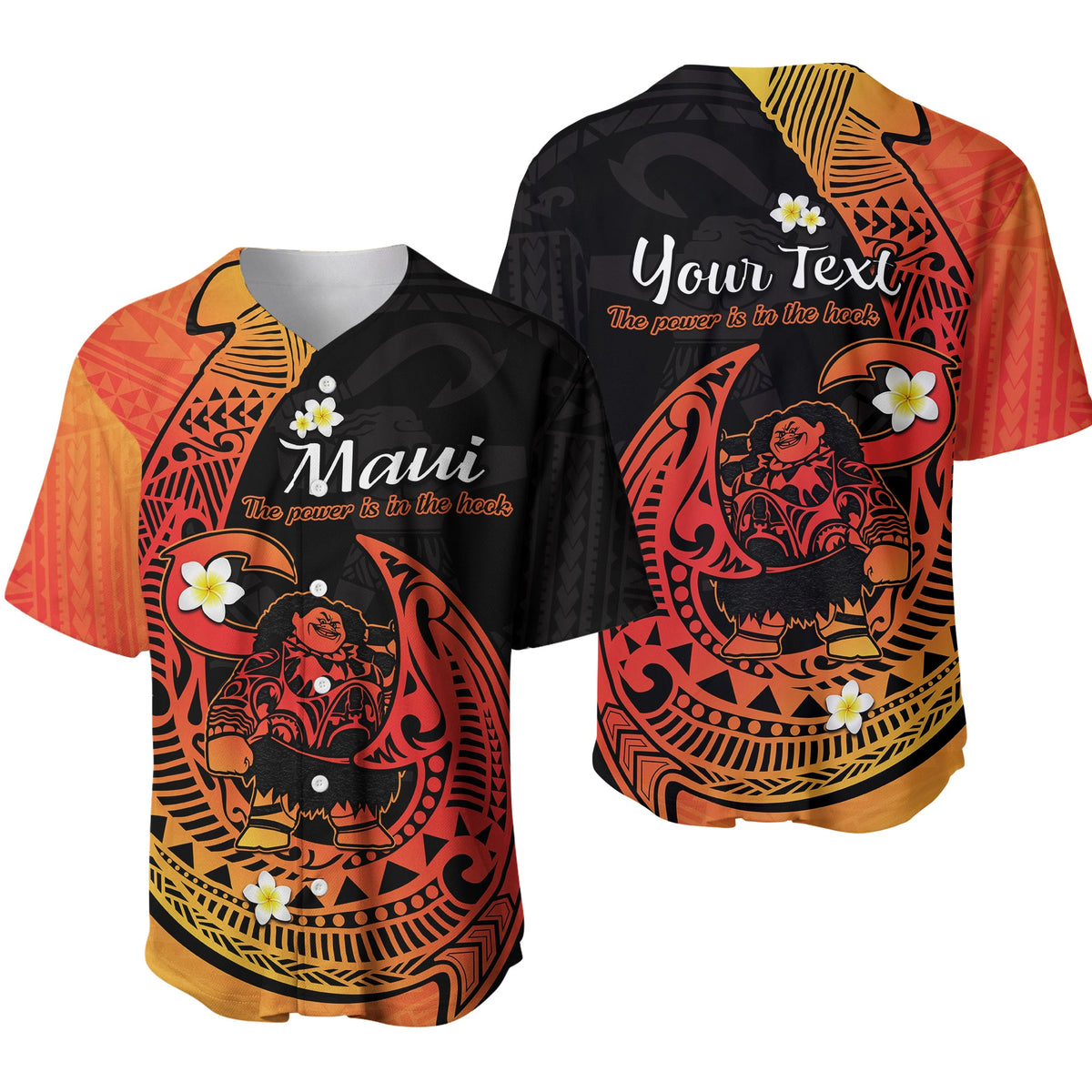 (Custom Personalised) Mauis Fish Hook Baseball Jersey Polynesian Orange Gradient Version - Wonder Print Shop