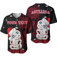 Baseball jersey with 'YOUR TEXT' print, black/red tribal pattern and Santa face